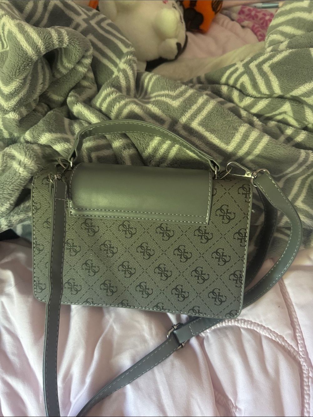 GUESS Gray Signature Logo Crossbody with Top Handle - Picture 4 of 4